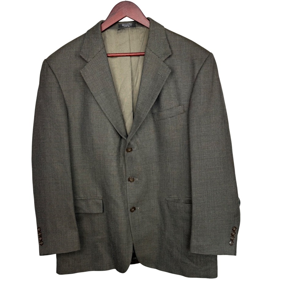 Oscar De La‎ Renta Blazer Mens Olive Brown Micro Pattern 3 Button Sport Coat 46R